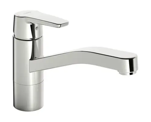 Küchenarmatur in Chrom mit einem einhebeligen Bedienhebel und einem langen Auslauf, hergestellt von HANSA.